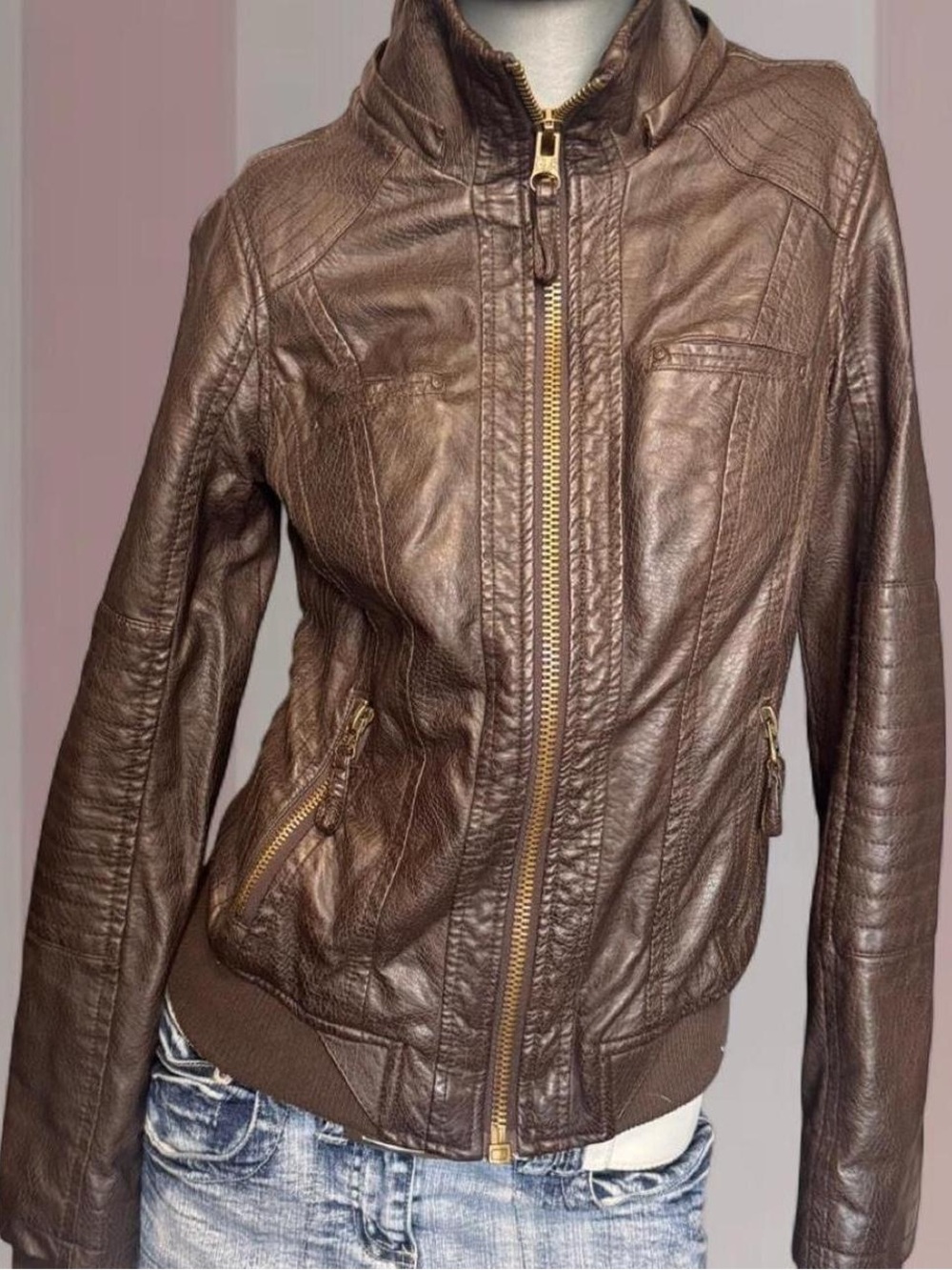 Garage Y2K Brown Faux-Leather Jacket